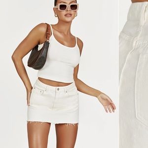 Mid Rise Denim Mini Skirt - Ecru White/Cream